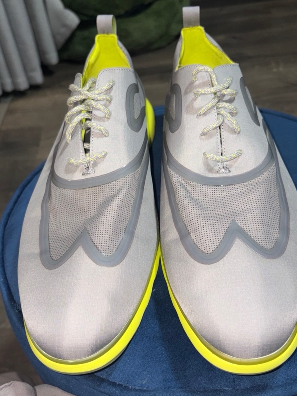 Cole Haan Light Gray and Neon Yellow Slip-On Sneakers